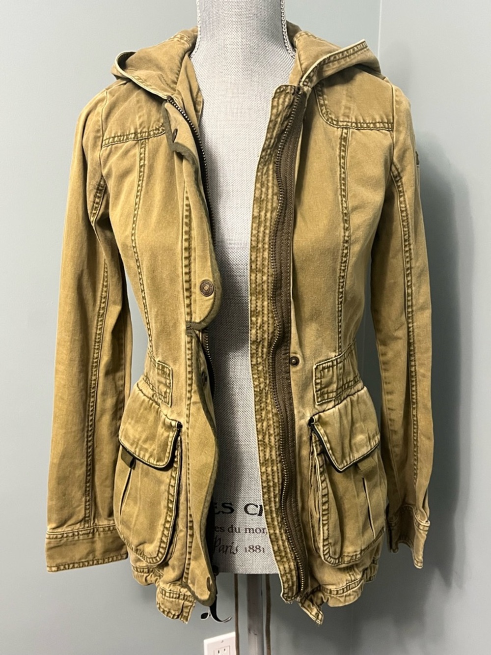 ABERCROMBIE & FITCH Casual Hooded Green Utility Jacket women’s size XS army